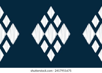 Ethnische Ikat-Stoffmuster geometrischen Stil.afrikanische Ikat Stickerei Ethnische orientalische Muster blauer Hintergrund. Abstrakt,Vektorgrafik,Textur,Kleidung,Rahmen,Dekoration,Motiv.