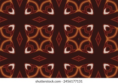 Patrón étnico de la tela de Ikat Estilo geométrico. Bordado africano Ikat Patrón étnico oriental Fondo de crema marrón. abstracto, Vector, ilustración. textura, marco, bufanda, decoración, Fondo de pantalla, seda, motivo.