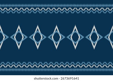 Estilo geométrico de patrón de tela Ikat étnico. Bordado africano Ikat Fondo azul de patrón oriental étnico. Abstractas, Vector, ilustración. Textura, ropa, marco, decoración, alfombra, motivo.