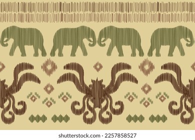 Ethnic Ikat fabric pattern geometric.African Ikat embroidery Ethnic oriental elephant white brown cream background. Abstract,vector,illustration.For texture,clothing,wrapping,decoration,carpet.