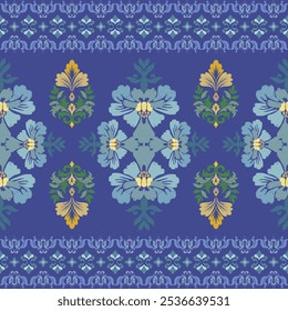 Ethnic ikat floral Ethnic Indian Pattern Ikat pattern Ethnic Pattern. Motifs  boho paisley Floral Ikat pattern embroidery border. Border indian floral Aztec embroidery border seamless patterns.