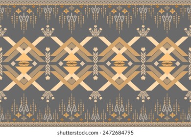 Ethnic Ikat floral paisley embroidery traditional seamless pattern. Native oriental geometrical elements tribe design for fabric, clothing, decoration, texture, ornament, embroidery, illustration