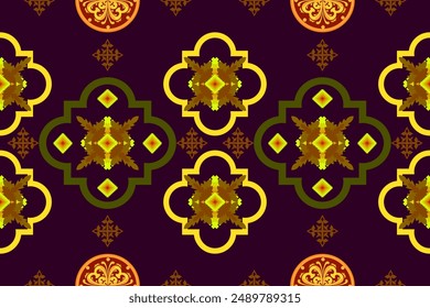 Ethnic Ikat flower abstract geometric oriental vintage pattern. Native geometry cross stitch, knitted texture decoration fabric elements oriental traditional seamless pattern. Aztec, modern, retro.