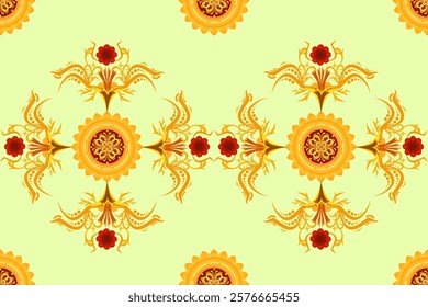 Ethnic Ikat flower abstract geometric oriental traditional vintage tribal seamless damask background pattern. Native fabric textile decoration elements design for clothing, embroidery, ornament, print