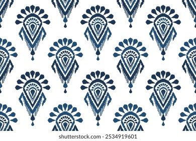 Patrón inconsútil de la flor étnica de Ikat en un fondo blanco. Estilo tribal dibujado a mano hermoso patrón de tela. para alfombra, textil, alfombra, ropa, batik, motivo.