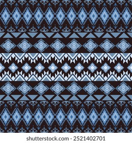 Ethnic Ikat geometric abstract oriental traditional seamless on damask background pattern. Native Aztec, boho style design for fabric, background, wallpaper, border decor, texture, textile, embroidery