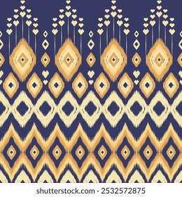 Ethnic ikat geometric pattern style. Design for clothing, textile, wrapping, background, wallpaper, wall hanging, carpet, embroidery, vector, illustration.