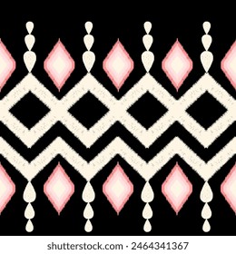 Patrón sin costuras geométricas de Ikat étnico, tela de diseño para textil, geométrico nativo, Vector, bordado, Abstractas, azteca, fondo, modal de Fondo de pantalla, ornamento de rayas de impresión, ilustración