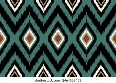 Ethnic Ikat geometric seamless pattern, design fabric for textile, Native Abstract, vector, embroidery, Green, Aztec, background, wallpaper modal, print striped ornament, illustration design
