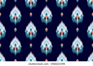 Ethnic ikat Indian seamless pattern design. fabric tribal geometric Aztec carpet native boho mandalas African American chevron textile wallpaper. Pillow texture vector illustrations background.