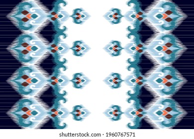 Ethnic ikat Indian seamless pattern design. fabric tribal geometric Aztec carpet native boho mandalas African American chevron textile wallpaper. Pillow texture vector illustrations background.