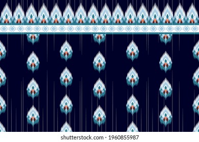 Ethnic ikat Indian seamless pattern design. fabric tribal geometric Aztec carpet native boho mandalas African American chevron textile wallpaper. Pillow texture vector illustrations background.
