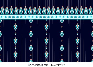 Ethnic ikat Indian seamless pattern design. fabric tribal geometric Aztec carpet native boho mandalas African American chevron textile wallpaper. Pillow texture vector illustrations background.