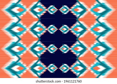 Ethnic ikat Indian seamless pattern design. fabric tribal geometric Aztec carpet native boho mandalas African American chevron textile wallpaper. Pillow texture vector illustrations background.