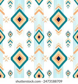 Ethnic ikat lgeometric folklore ornament. Tribal ethnic vector texture. Seamless striped pattern in Aztec style. Figure tribal embroidery. Indian, Mexican, folk pattern.ikat pattern design for decoret