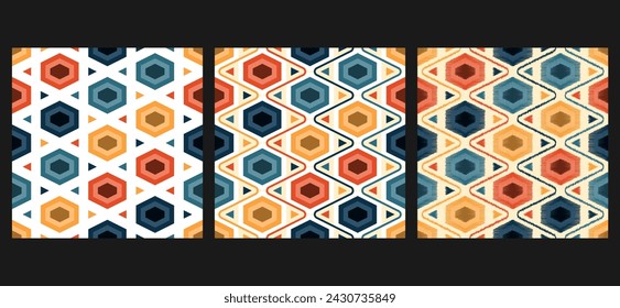 ethnic ikat ogee ornament seamless pattern, geometric oriental traditional design, mullticolor, embroidery pattern, applicable for clothing, wrapping, carpet, wallpaper, fabric, textile and cover