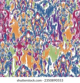 Ethnic ikat oriental pattern traditional textile Design for background, carpet, wallpaper, clothing, wrapping, Batik, fabric, illustration embroidery ikat damask style. Seamless pattern. textile print