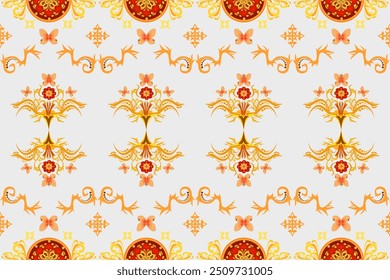 Ethnic Ikat paisley flower abstract oriental traditional seamless Victorian style patten. Luxury decorative elements design for fabric, clothing, wallpaper, background, decoration, fashion, printing