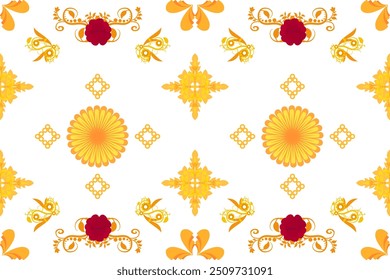 Ethnic Ikat paisley flower abstract oriental traditional seamless Victorian style patten. Luxury decorative elements design for fabric, clothing, wallpaper, background, decoration, fashion, printing