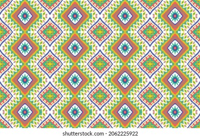 Diseño de patrones de ikat étnicos. Moqueta de tela azteca mandala adorno boho chevron decoración textil papel de pared. Antecedentes de los vectores orientales del bordado tradicional indígena tribal de pavo africano