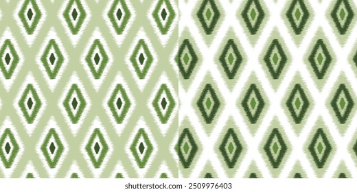 Patrón de ikat étnico. tema verde pastel de invierno simple multi Inverso color utilizado dos patrones de diseño. Textura de fondo de diseño geométrico en estilo nativo americano, mexicano, africano, retro.