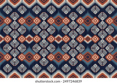 Ethnic ikat pattern, traditional ikat pattern rendered in various shades of blue and red, Tribal ethnic vector texture. Seamless striped pattern in Aztec style. Folk embroidery. Indian, Scandinavian