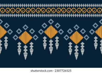 Ethnic Ikat seamless fabric pattern geometric.African Ikat embroidery Ethnic oriental pattern navy blue background. Abstract,vector,illustration.Texture,clothing,scarf,decoration,carpet,wallpaper.