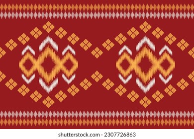 Ethnic Ikat seamless fabric pattern geometric.African Ikat embroidery Ethnic oriental pattern red background. Abstract,vector,illustration.Texture,clothing,scarf,decoration,carpet,wallpaper.