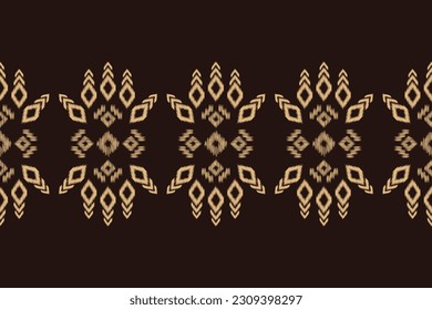 Patrón geométrico de tela sin costura de Ikat de origen étnico.Borde de Ikat de África Patrón étnico oriental fondo marrón. Resumen,vector,ilustración.Textura,ropa,pañuelo,decoración,alfombra,papel pintado.