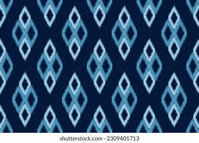 Ethnic Ikat seamless fabric pattern geometric.African Ikat embroidery Ethnic oriental pattern navy blue background. Abstract,vector,illustration.Texture,clothing,scarf,decoration,carpet,wallpaper.