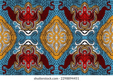 Ethnic ikat seamless pattern, African style, Abstract vector, Chevron embroidery, Paisley embroidery, Navajo aboriginal pattern, Aztec and tribal motifs, geometric pattern, Vector hand drawn style.