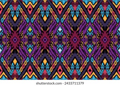 Patrón sin fisuras ikat étnico, estilo africano, vector abstracto, bordado de Chevron, Paisley colorido, patrón aborigen navajo, motivos aztecas y tribales, patrón geométrico, estilo dibujado a mano vectorial.