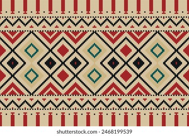 Ethnic Ikat seamless pattern color Background. Geometric Abstract traditional folk antique graphic fabric line. tribal embroidery stitch ikat repeat pattern