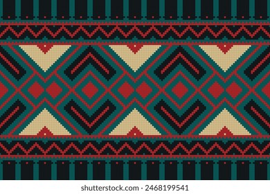 Ethnic Ikat seamless pattern color Background. Geometric Abstract traditional folk antique graphic fabric line. tribal embroidery stitch ikat repeat pattern