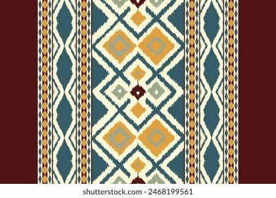 Ethnic Ikat seamless pattern color Background. Geometric Abstract traditional folk antique graphic fabric line. tribal embroidery stitch ikat repeat pattern