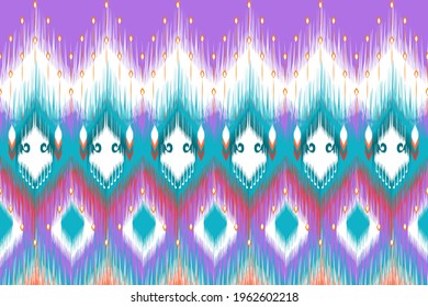 Ethnic ikat seamless pattern design. Indian Aztec African American Boho carpet native fabric ethnic chevron textile wallpaper decoration. Mandala ornament texture vector illustrations background.