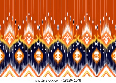 Ethnische Ikat nahtlose Muster Design. Indische Azteken-Amerikaner Boho Teppich aus einheimischen Gewebe ethnische Chevron Textil-Tapete Dekoration. Mandala Ornament Textur Vektorgrafik Hintergrund.