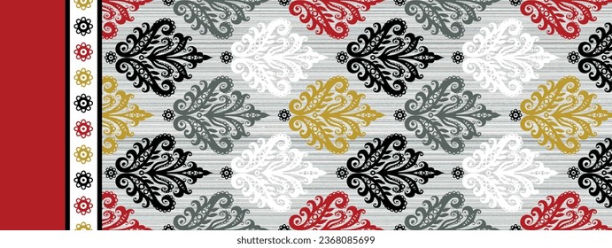 Ethnic ikat seamless pattern design. Tribal turkey African Indian traditional embroidery vector background. Aztec fabric carpet mandala ornament chevron textile decoration wallpaper