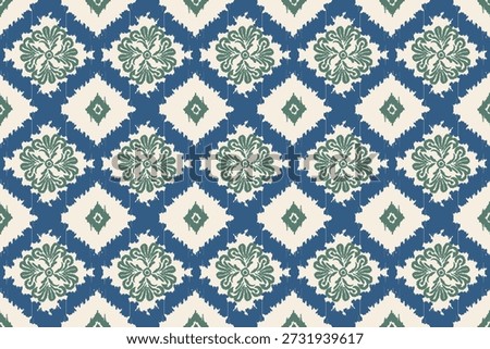 Ethnic ikat seamless pattern. floral embroidery, bohemian style, abstract flower art print. ethnic ikat abstract art. seamless fabric. ikat design for textile, wallpaper, and clothing.