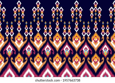 Ethnic ikat seamless pattern. geometric native tribal boho aztec fabric carpet mandalas african american indian design pattern textile for fabric cotton silk curtain pillow shirts. Ikat vecter illustr