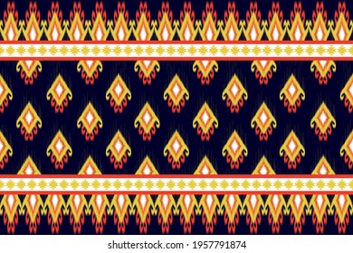 Ethnic ikat seamless pattern. geometric native tribal boho aztec fabric carpet mandalas african american indian design pattern textile for fabric cotton silk curtain pillow shirts. Ikat vecter illustr