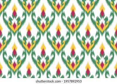 Ethnic ikat seamless pattern. geometric native tribal boho aztec fabric carpet mandalas african american indian design pattern textile for fabric cotton silk curtain pillow shirts. Ikat vecter illustr