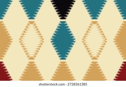 Ethnic ikat seamless pattern. hand drawn craftsmanship embroidery bohemian, abstract square geographic art fabric ikat textile material design for background,curtain,carpet,wallpaper,clothing,Batik.