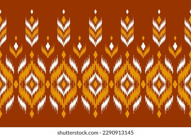 Ethnic ikat seamless pattern traditional. Orange carpet tribal pattern art. American, Mexican style. Design for background, wallpaper, border, fabric, clothing, carpet, textile, batik, embroidery.
