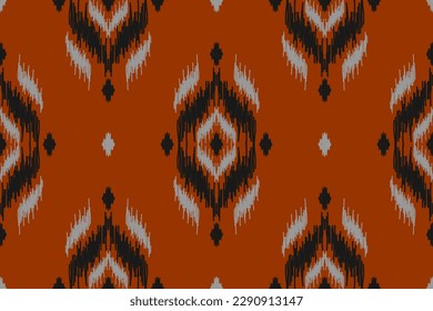 Patrón tradicional de ikat étnico sin fisuras. Moqueta de color naranja, arte tribal, estilo americano, mexicano. Diseño para fondo, papel pintado, tela, ropa, alfombra, textil, batik, bordado.