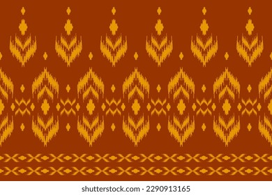 Ethnic ikat seamless pattern traditional. Orange carpet tribal pattern art. American, Mexican style. Design for background, wallpaper, border, fabric, clothing, carpet, textile, batik, embroidery.