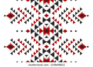 Ethnische Ikat nahtlose Muster in Stämmen. Amerikanischer, mexikanischer Stil. Aztekischer geometrischer Zierdruck. Design für Hintergrund, Tapete, Illustration, Stoff, Kleidung, Teppich, Textilien, Batik, Stickereien.