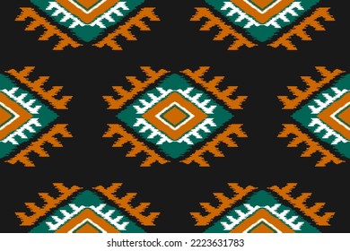 Ethnic ikat seamless pattern in tribal. American, Mexican style. Aztec geometric ornament print. Design for background, wallpaper, illustration, fabric, clothing, carpet, textile, batik, embroidery.