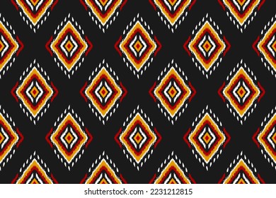 Patrón de ikat étnico sin fisuras en las tribus. de estilo americano y mexicano. Impresión de ornamento geométrico azteca. Diseño para fondo, papel pintado, ilustración, tela, ropa, alfombra, textil, batik, bordado.
