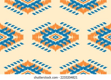 Ethnic ikat seamless pattern in tribal. Aztec geometric ethnic ornament print. Ikat pattern style. Design for background, wallpaper, illustration, fabric, clothing, carpet, textile, batik, embroidery.